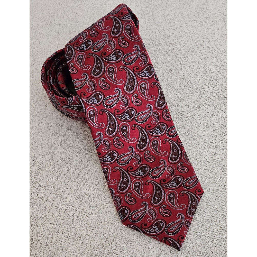 Roberto Villini Couture Men's Silk Necktie Designer Paisley Burgundy/Blue‎ EUC